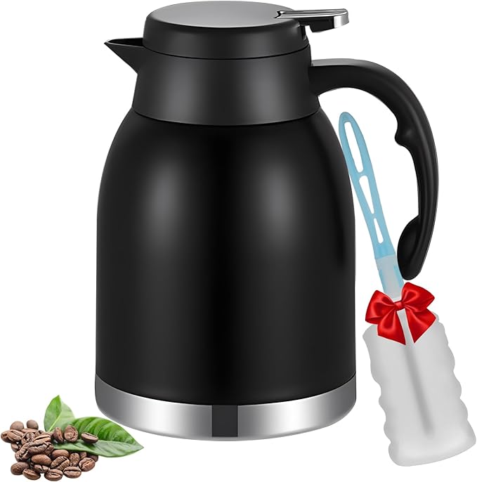 54oz Thermal Coffee Carafe Dispenser, Stainless Steel Double Wall Unbreakable Vacuum Flask 1.6L Water Tea Pot Pitcher for Hot Christmas Carafe Coffee for Home Gifts(Matte Black)