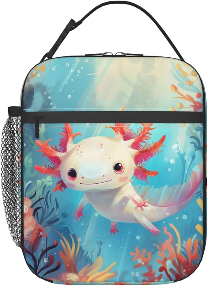 Axolotl Lunch Box for Women Men, Insulated Lunch Box Reusable Portable Lunch Bag Cooler Tote Waterproof Lunch Container for Office Picnic Work Travel
