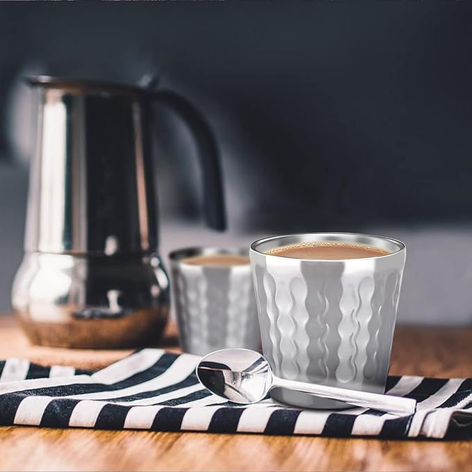 Beasea Stainless Steel Cups, 4 Pack 6oz Metal Drinking Stackable Double Wall Small Mini Air Insulated Portable Tumblers Unbreakable Shatterproof Glasses for Home Restaurant Party Camping