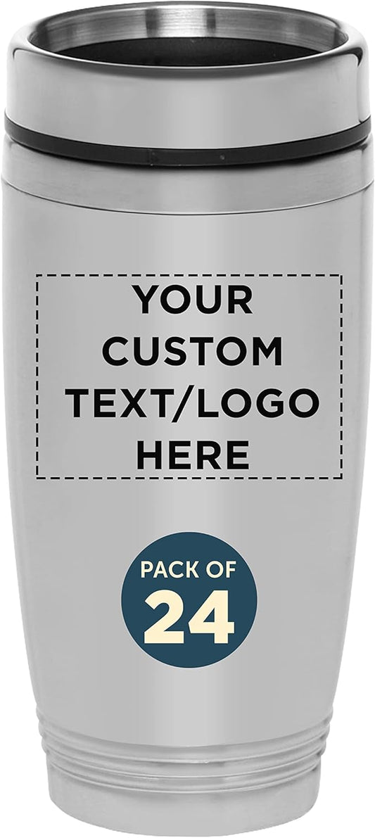 DISCOUNT PROMOS Custom Stainless Steel Tumblers 16 oz. Set of 24, Personalized Bulk Pack - Perfect for Coffee, Soda, Other Hot & Cold Beverages - Silver