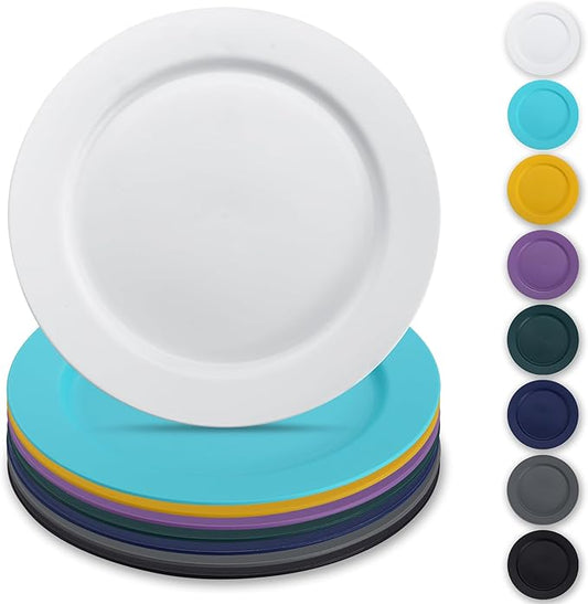 Berglander Plastic Plates Set of 8 Pieces 10", Mutil Color Reusable Flat Dinner Plates, Salad Plates, Pasta Bowls, Dishes Set Easy to Carry for Home, Garden, Picnic, Camping, Outdoor