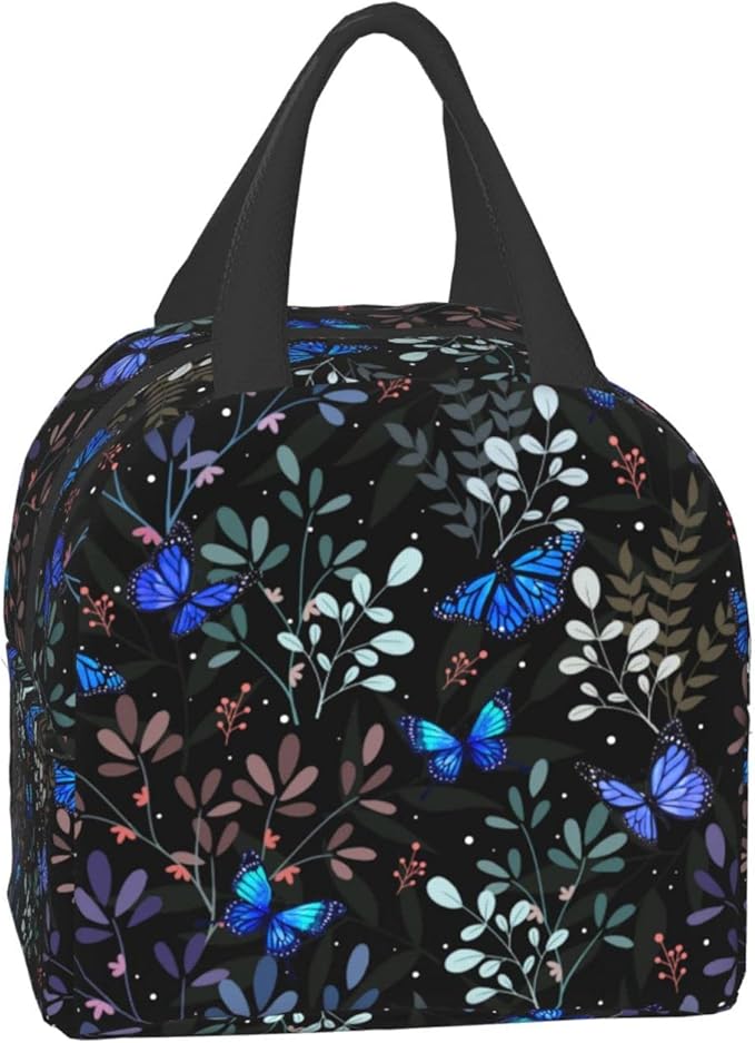 Butterfly Insulated Lunch Bag with Front Pocket,Reusable Cooler Tote with Zipper Use for Men & Women Camping/Hiking/Picnic/Beach/Travel