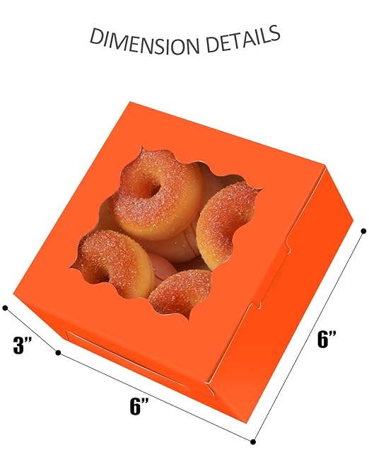 qiqee Orange Cookie Boxes with Window 36packs 6x6x3 Orange Bakery Box Pastry Box for Wedding Favor Birthday ＆ Party