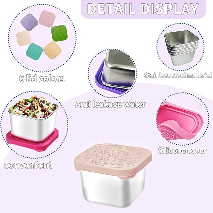 6Pack 6oz Stainless Steel Snack Containers for Kids, Easy Open Leak Proof Metal Toddler Snack Containers with Silicone Lids, Stackable Metal Toddler Lunch Box for School-U.S.Design Patent