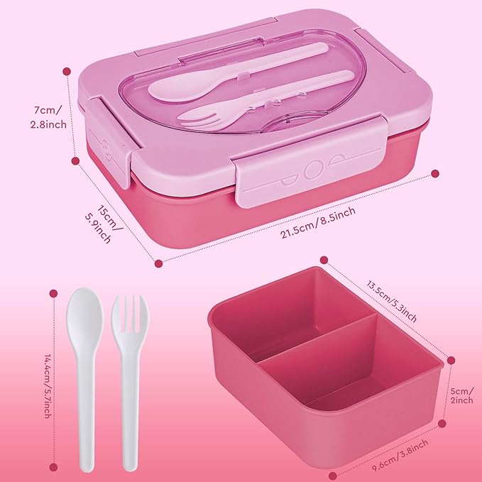 Bento Box Adult Lunch Box,Lunch Containers for Adults Kids,5-Compartment Bento Box for Kids Snack Boxes with Cutlery (Pink)