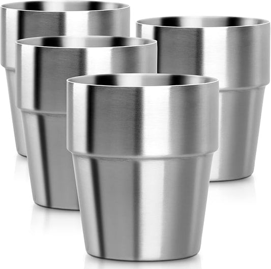 Beasea Stainless Steel Insulated Cup, 10 oz Stackable Stainless Steel Cups Set of 4, Small Metal Cup Double Wall Vacuum Insulated Drinking Cups Glasses for Home Restaurant Office Camping Party