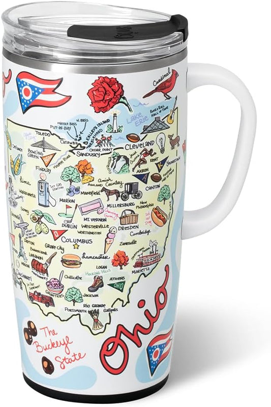 Swig Life 22oz Travel Mug, Insulated Tumbler with Handle and Lid, Travel Coffee Mug, Cup Holder Friendly, Stainless Steel 22 oz Tumbler, Reusable Insulated with Lid (Ohio)