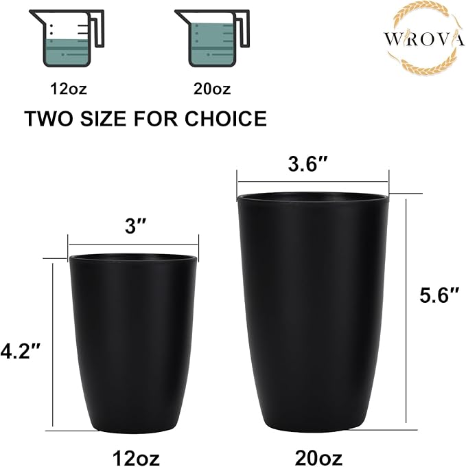 Wheat Straw Cups 8 PCS Good Alternative to Plastic Reusable Cups 12 oz Unbreakable Drinking Cup Reusable Dishwasher Safe Water Plastic Glasses Pure Black