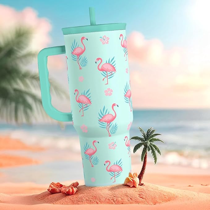 Flamingo Tumbler, Stainless Steel Insulated Tumblers Coffee Mug Cup with Handle, Gifts for Women Girls on Birthday Christmas Summer, 40oz