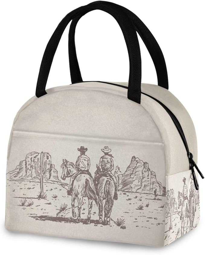 Western Desert Cowboy Lunch Bag for Women Girls Kids Men Reusable Insulated Lunch Tote Bag for Office Work School Picnic Hiking