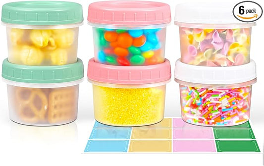ASEVAT 4oz 6Pack Small Food Containers with Lids Salad Dressing Container Reuseable Snack Container Plastic Jar Freezer Storage Jars, Leakproof/Microwave/Dishwasher Safe