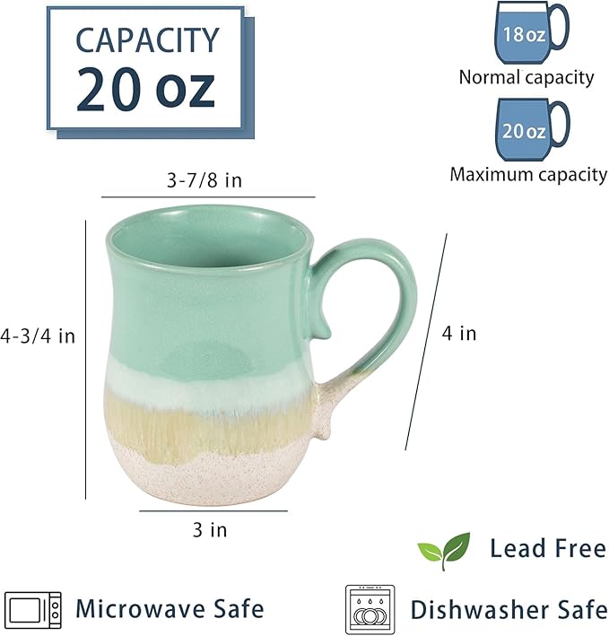 20 OZ Large Coffee Mugs, Ceramic Coffee Mug Big Tea Cups with a Large Handle for Office and Home, Microwave and Dishwasher Safe (20 OZ Light Green)