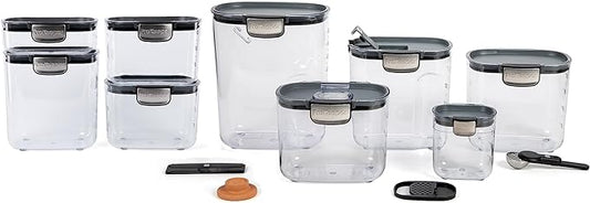 ProKeeper+ Airtight Food Storage Container Set – Clear Plastic Flour and Sugar Canister Set with Magnetic Accessories for Kitchen Organization (Grey, 13-Piece)