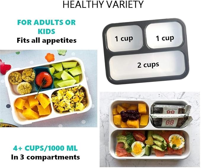 Bento Box with Insulated Lunch Bag and Ice Pack. Lunch Container with 3 Divided Leak-Resistant Compartments Perfect for Work or School, Adults Boys Kids, Black with Camo Bag