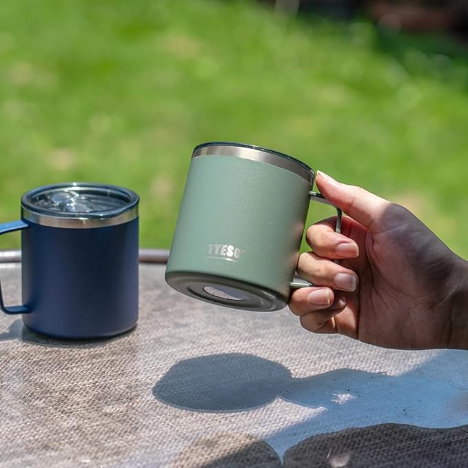 TYESO 14 oz Vacuum Insulated Mug Cup Stainless Steel Mug Coffee Mug with Lid Heat Insulation Cooling Direct Drip (Green)