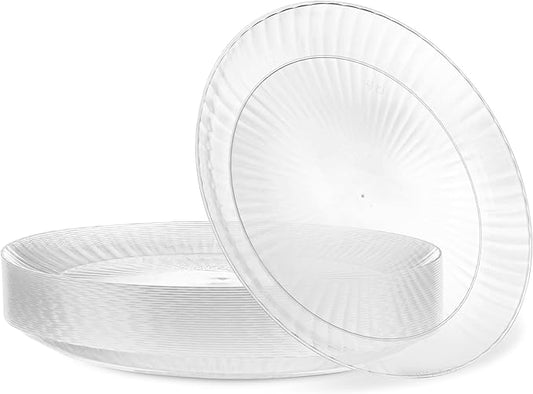 PLASTICPRO 30 Pack Crystal Like Clear Disposable 9 inch Plastic Plates Dinner Dishes Plates for Special Occasions Parties