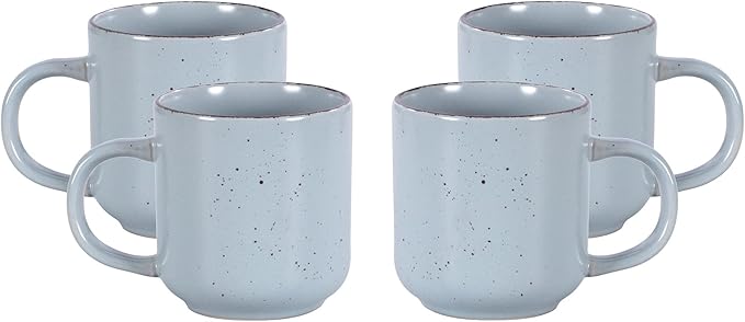 HomeVss, Nordic Shape Rising Rim Stoneware 20pc Dinnerware Set, Matte Light Blue with Speckled Finished Effect