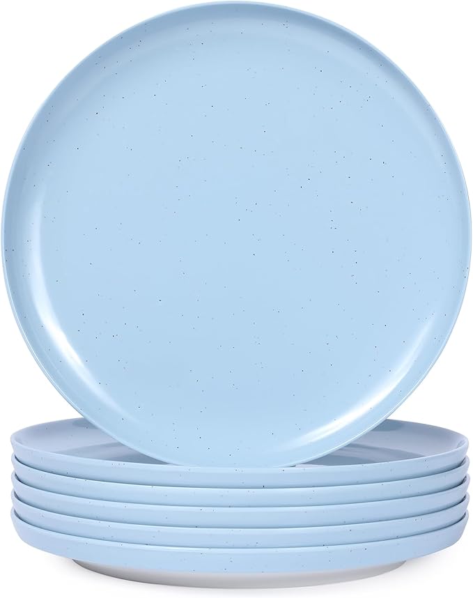 Webbylee 10.25" Melamine Dinner Plates Set of 6 - Durable Serving Dishes Perfect for Kitchen Outdoor Use, Dishwasher Safe,Scratch Resistant-Blue & Beige