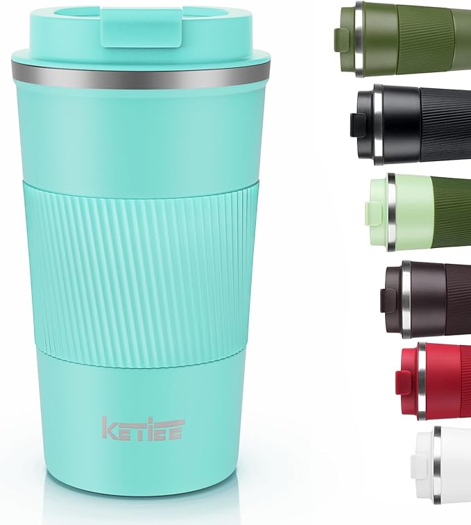 KETIEE Travel Mug 12oz: Vacuum Insulated Coffee Mug with Leakproof Lid, Travel Coffee Mug, Stainless Steel Double Walled Reusable Coffee Cup for Hot and Iced Coffee Tea Water (Blue)