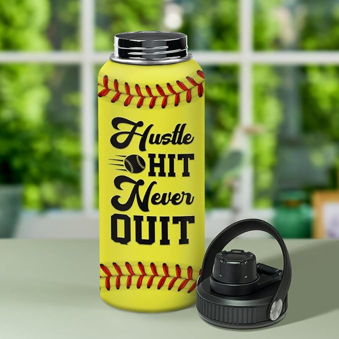 Softball Water Bottle 32oz Stainless Steel Insulated Bottles for Men Women Sports Lovers Fan Players Coach - Softball Gifts for Birthday Christmas