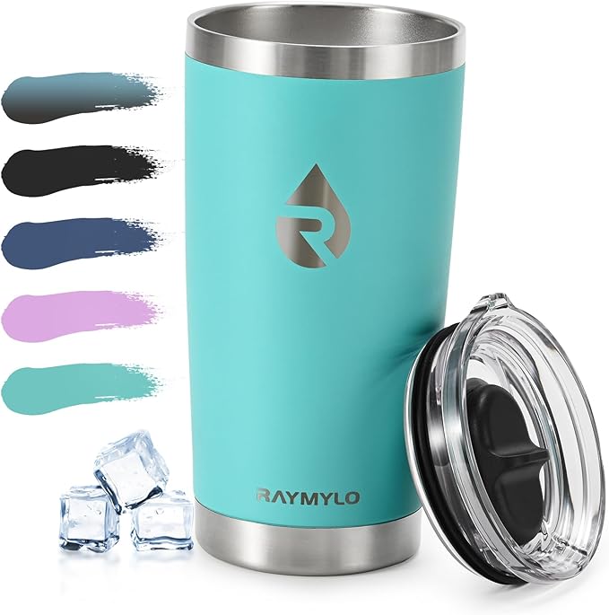 20 oz Coffee Tumbler - Insulated Stainless Steel Travel Mug for Hot/Cold, Spill Proof with BPA-Free Detachable Lid, Coffee Cup Fits Most Car holder, Includes Chic Stickers, Seafoam