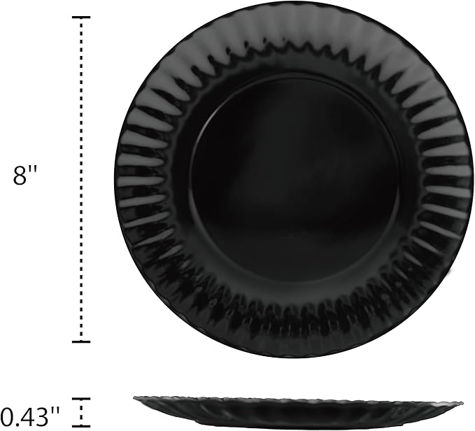 TP Melamine Plates Set of 8, 8-Inch Lightweight Reusable Plates for Picnic, Party, BBQ & Camping, Dishwasher Safe Tableware for Salads, Appetizers & Desserts, Black