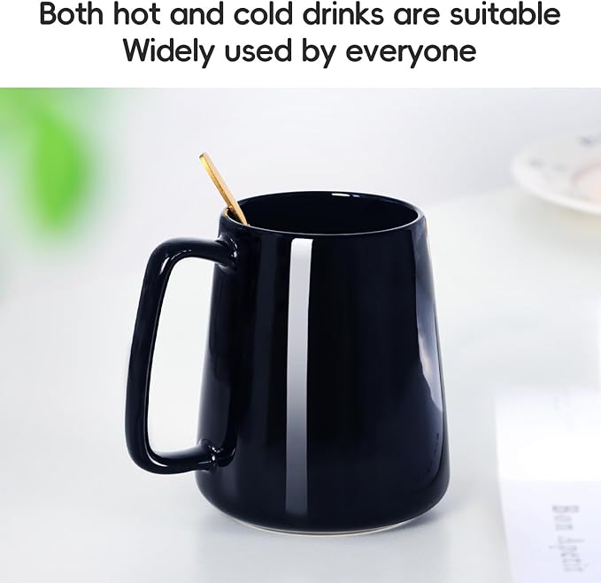 Smilatte 24 OZ Large Coffee Mug, Nice Ceramic Boss Tea Cup with Big Handle for Dad Men Women, Unique Style For Any Kitchen, Black