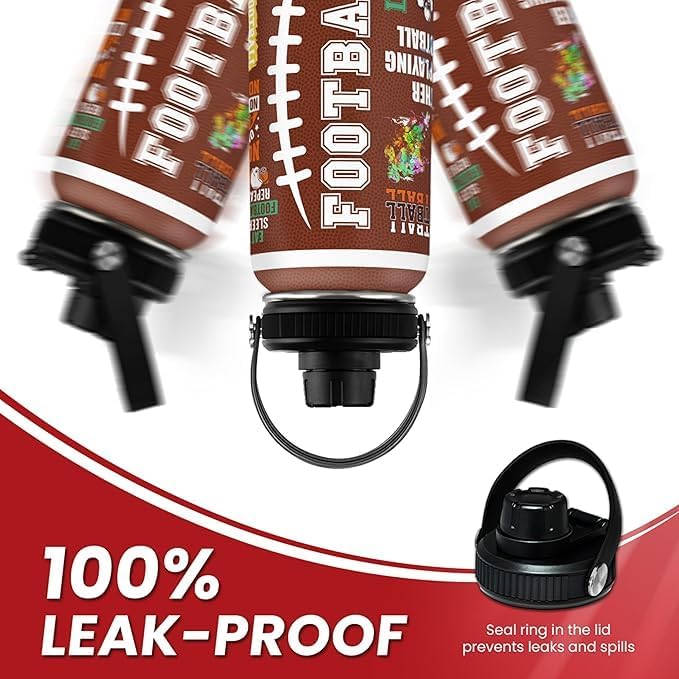 American Football Insulated Stainless Steel Water Bottle 32oz, Vacuum Chug Lid Travel Tumbler for Men Friends Dad Football Lovers Fans Coaches, Gift for Birthday Christmas Father's Day