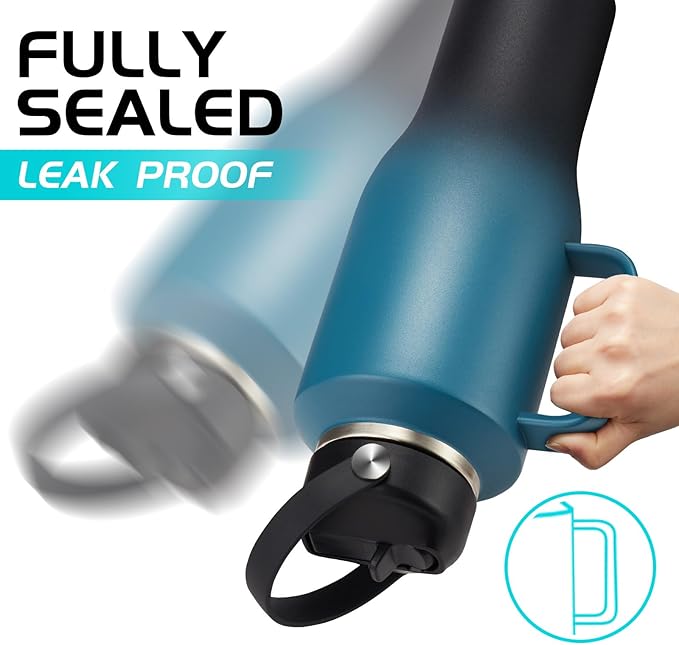 40 oz Insulated Water-Bottle that fits in Cup Holder - Straw & Chug Lid, Cold 48h/Hot 24h, Travel Coffee Tumblers with Handle & Strap Carrier Bag & Protective Boot, Leak Proof Metal Flask Cup