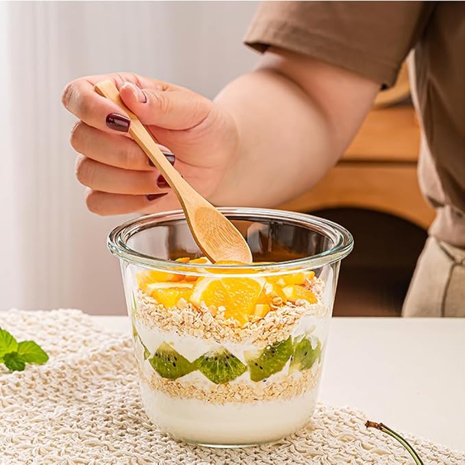 24 Oz Round Glass Soup Storage Container with lids, 3 Cup Glass Food Container with Airtight Lids, Leakproof Round Food Bowls for soup, leftovers, freezer/Oven/Dishwasher Safe - (2 Pack)