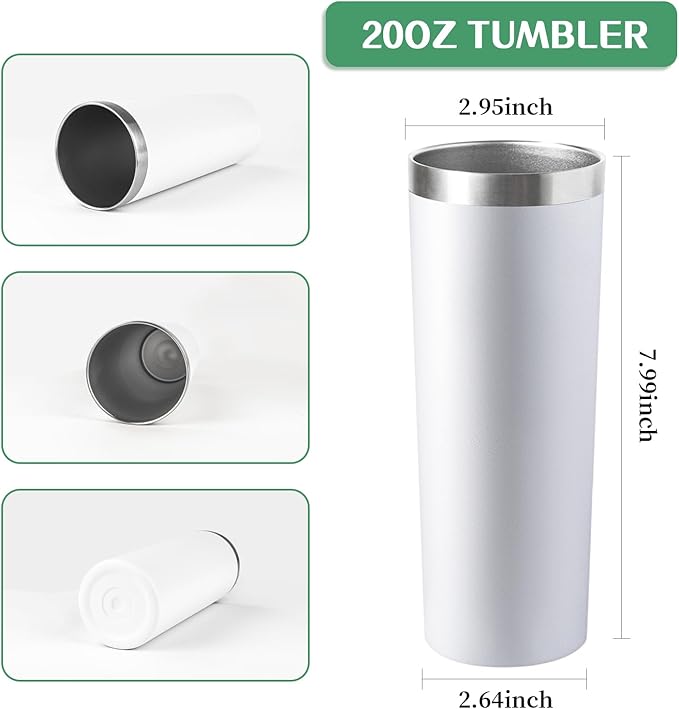 20 oz Skinny Tumbler with Lid and Straw,Stainless Steel Vacuum Insulated Tumbler Cup Double Wall Leak-proof Coffee Mug,Travel Thermal Water Tumbler for Office,Outdoor (Black/White/Rose gold/Silver)