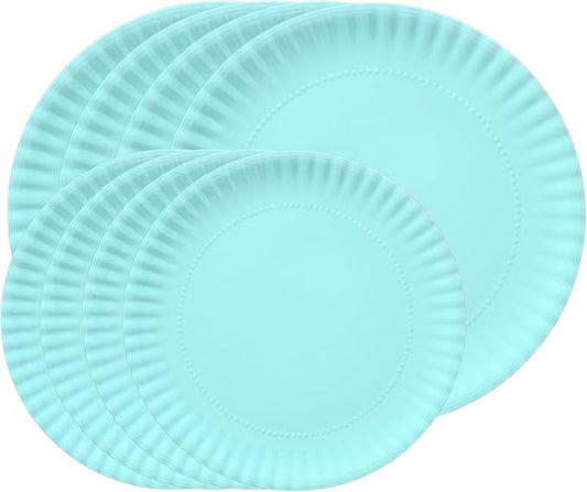 TP Melamine Dinner Plates Set of 8, 8” Salad Dessert Plates and 10.5” Dinner Plates, Dinnerware Set for 4, Indoors and Outdoors, Teal