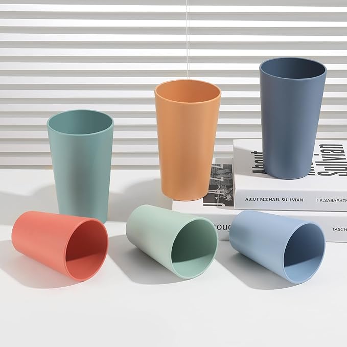 Set of 12 Wheat Straw Cups, 6 Pcs 20 oz & 6 Pcs 12 oz Unbreakable Drinking Cups, Reusable Plastic Cups Sets, Water Glasses Tumblers, Microwave & Dishwasher Safe, Bpa Free, 6 Colors