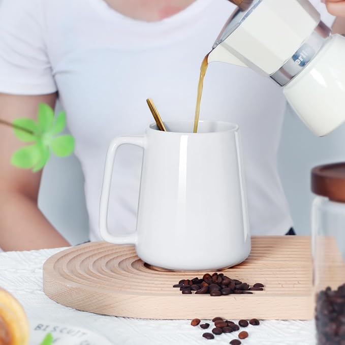 Smilatte 24 OZ Large Coffee Mug, Nice Ceramic Boss Tea Cup with Big Handle for Dad Men Women, Unique Style For Any Kitchen, White