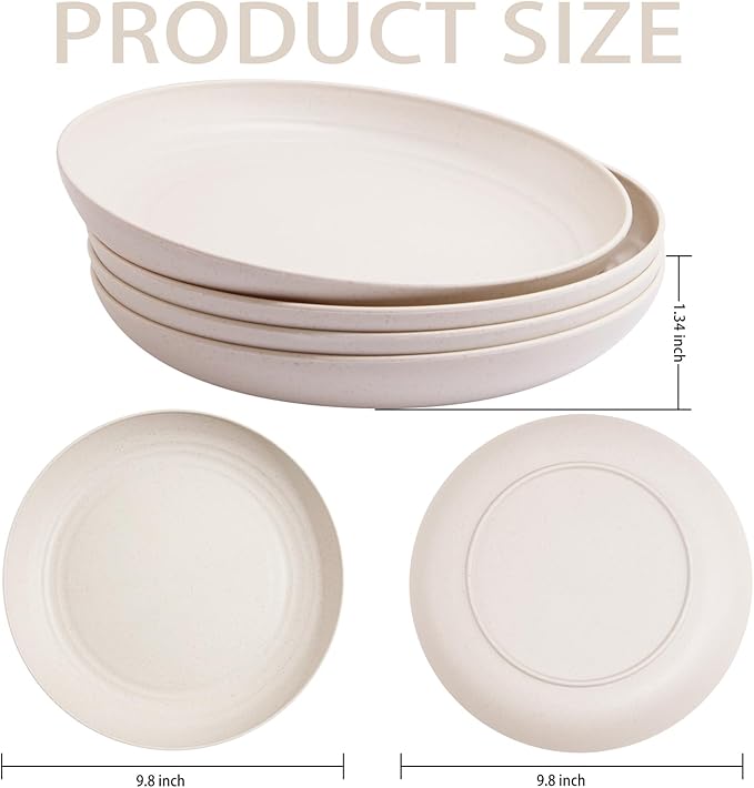 supernal 16pcs Lightweight Wheat Straw Plates,Unbreakable Plastic Dishes,Microwave Dishwasher Safe Party Plastic Dish,Beige Reusable Dinner Plates, Wheat Straw Dinnerware for Picnic,Birthday,Camping