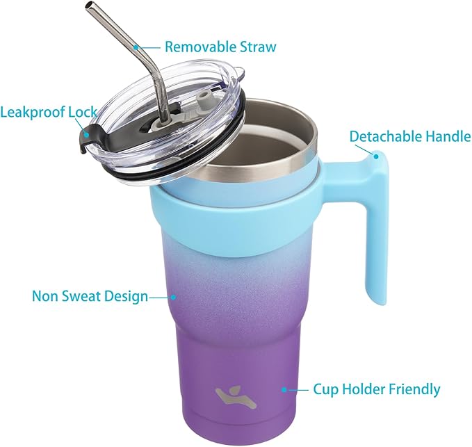 20 oz Tumbler with Handle and 2 Straw 2 Lid, Insulated Water Bottle Stainless Steel Vacuum Cup Reusable Travel Mug,Ocean Dream