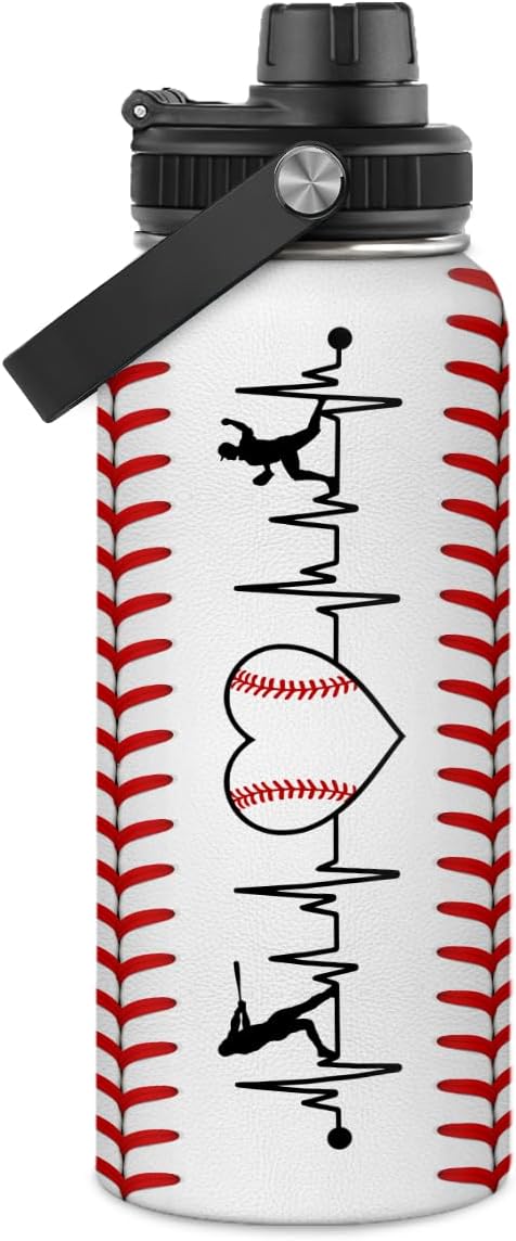 Baseball Water Bottle 32oz Stainless Steel Insulated Bottle for Men, Women, Sports Lovers - Baseball Gifts for Birthday, Christmas
