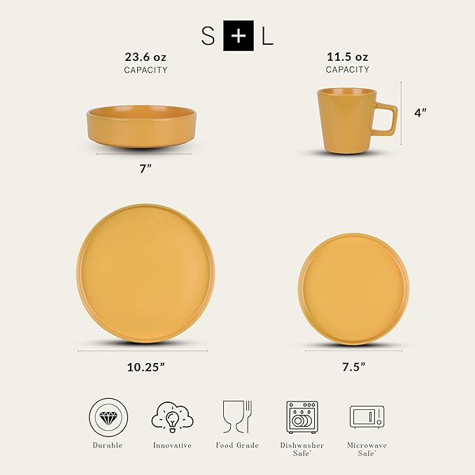 Stone lain Cleo Stoneware Dinnerware Set, 16-Piece Service for 4, Yellow