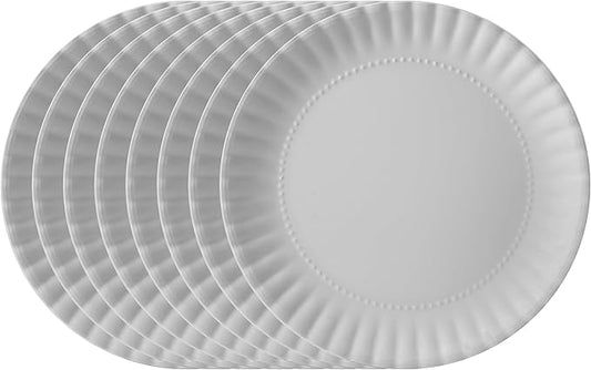 TP 8 inch Plates Set of 8, Melamine Round Plates for Salad Appetizer Dinner Lunch, Dessert Dishes for Indoors and Outdoors, Grey