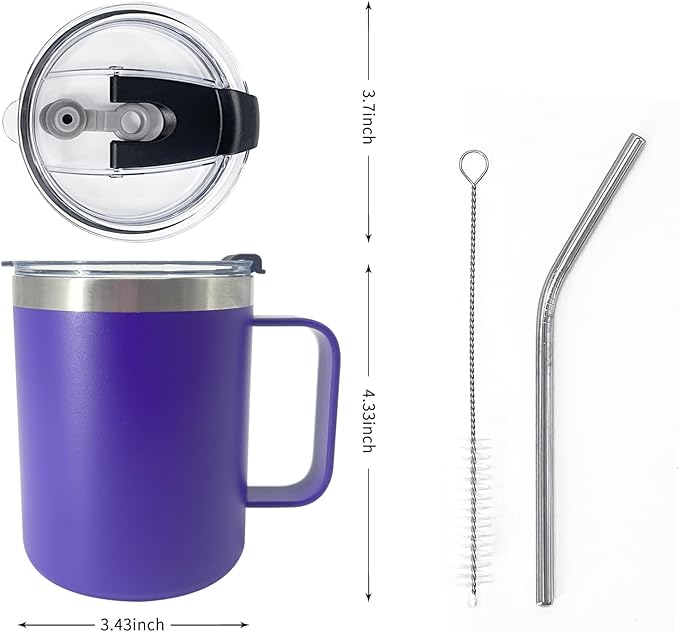 1pack 12oz Coffee Mug With Handle Bulk, Stainless Steel Insulated Travel Tumblers With,Double Wall Vacuum Camping Cup for Hot & Cold Drinks Tea (purple)