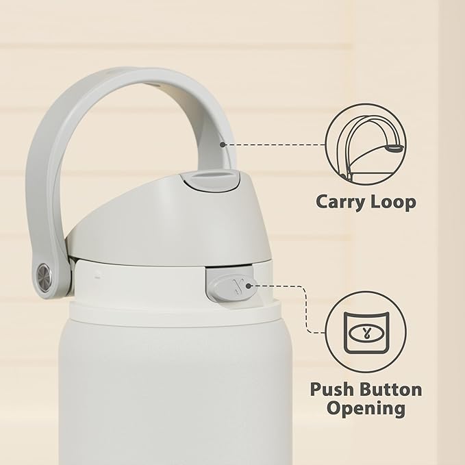 32 oz Insulated Water Bottle with Straw: Meoky Stainless Steel Metal Water Bottle with 2-in-1 Lid - Leak Proof, Cold for 24 Hours, Protective Silicone Base, BPA-Free for Sports Gym, Ivory