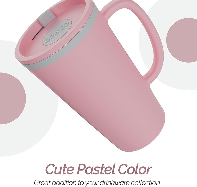 Copco Cone 16oz Insulated Travel Mug with Handle, Double Wall, Slide-Closure Lid, BPA-Free, Microwave & Dishwasher Safe, Reusable Plastic Travel Coffee Tumbler - Portable Coffee Cup (Pink)