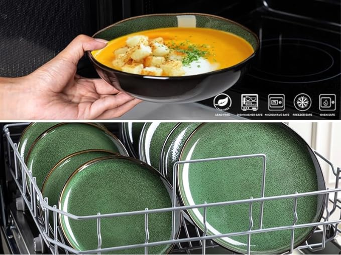 LeRatio Ceramic Dinnerware Sets for 4,Wavy Reactive Glaze Stoneware Plates and Bowls Sets,Highly Scratch Resistant | Dishwasher & Microwave,Oven Safe Dishes Set(12PCS)