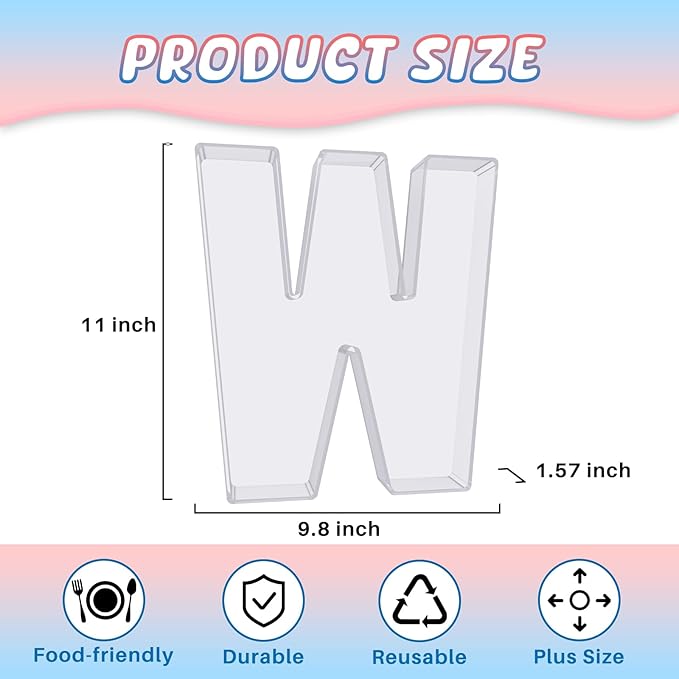 11" Acrylic Letter Charcuterie Box, Reusable Fillable Alphabet Number Shaped Form Tray for Birthday Anniversaries, Party Decorative Serving Plates Display Candy Cake (W)