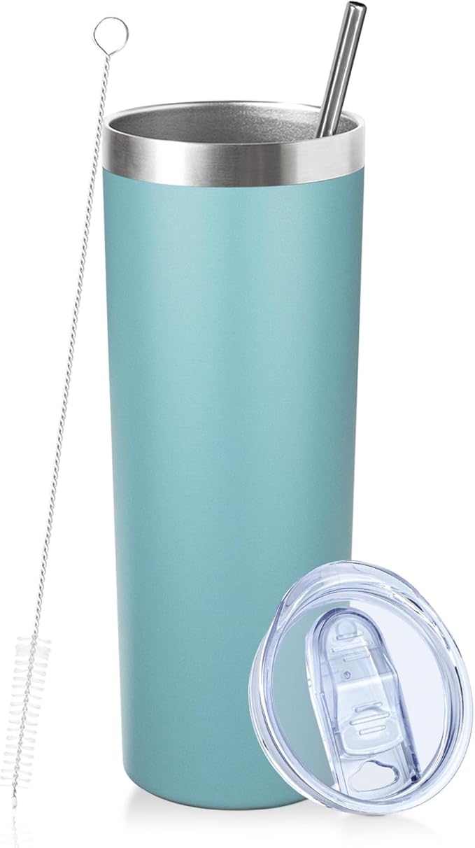 20 oz Skinny Tumbler with Lid and Straw,Stainless Steel Vacuum Insulated Tumbler Cup Double Wall Leak-proof Coffee Mug,Travel Thermal Water Tumbler for Home,Office,Outdoor (Glacier blue,1)