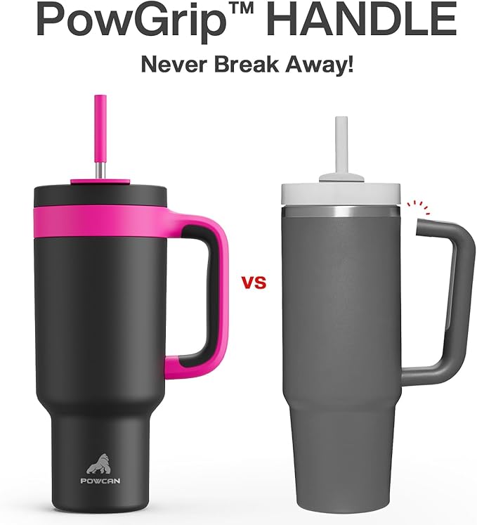 40 oz Tumbler with Handle, 2-in-1 Straw and Sip Lid, Leakproof, Dishwasher Safe, Insulated Stainless Steel Travel Coffee Mug, Keeps Cold for 34 Hours, Fits in Car Cup Holder (Berry)