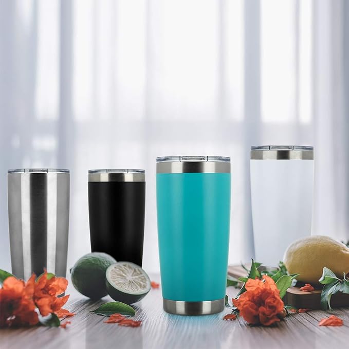 COMOOO 20oz Double Wall Vacuum Insulated Travel Mug, Stainless Steel Tumbler with Lid, Durable Powder Coated Insulated Coffee Cup for Cold & Hot Drinks, Light Blue