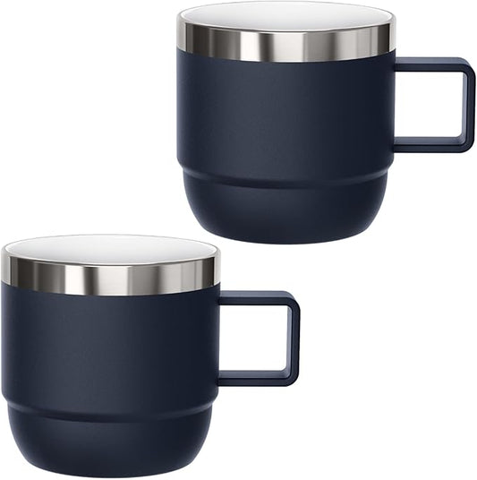 6 oz Espresso/Coffee Mug with Handle, Ceramic-Lined 18/8 Stainless Steel, Double-Wall Vacuum Insulated, Stackable, Dishwasher Safe, Fits Most Espresso Machines (Navy, 2 Pack)
