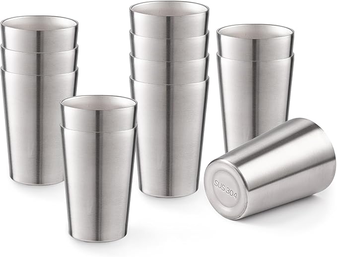 12 Pack 12 oz Stainless Steel Insulated Cup, Double Wall Vacuum Small Metal Cup, Reusable Camping Cups Unbreakable Indoor Outdoor for Party, Home, Office, BBQ, Silver