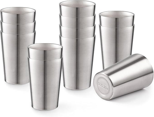 12 Pack 12 oz Stainless Steel Insulated Cup, Double Wall Vacuum Small Metal Cup, Reusable Camping Cups Unbreakable Indoor Outdoor for Party, Home, Office, BBQ, Silver